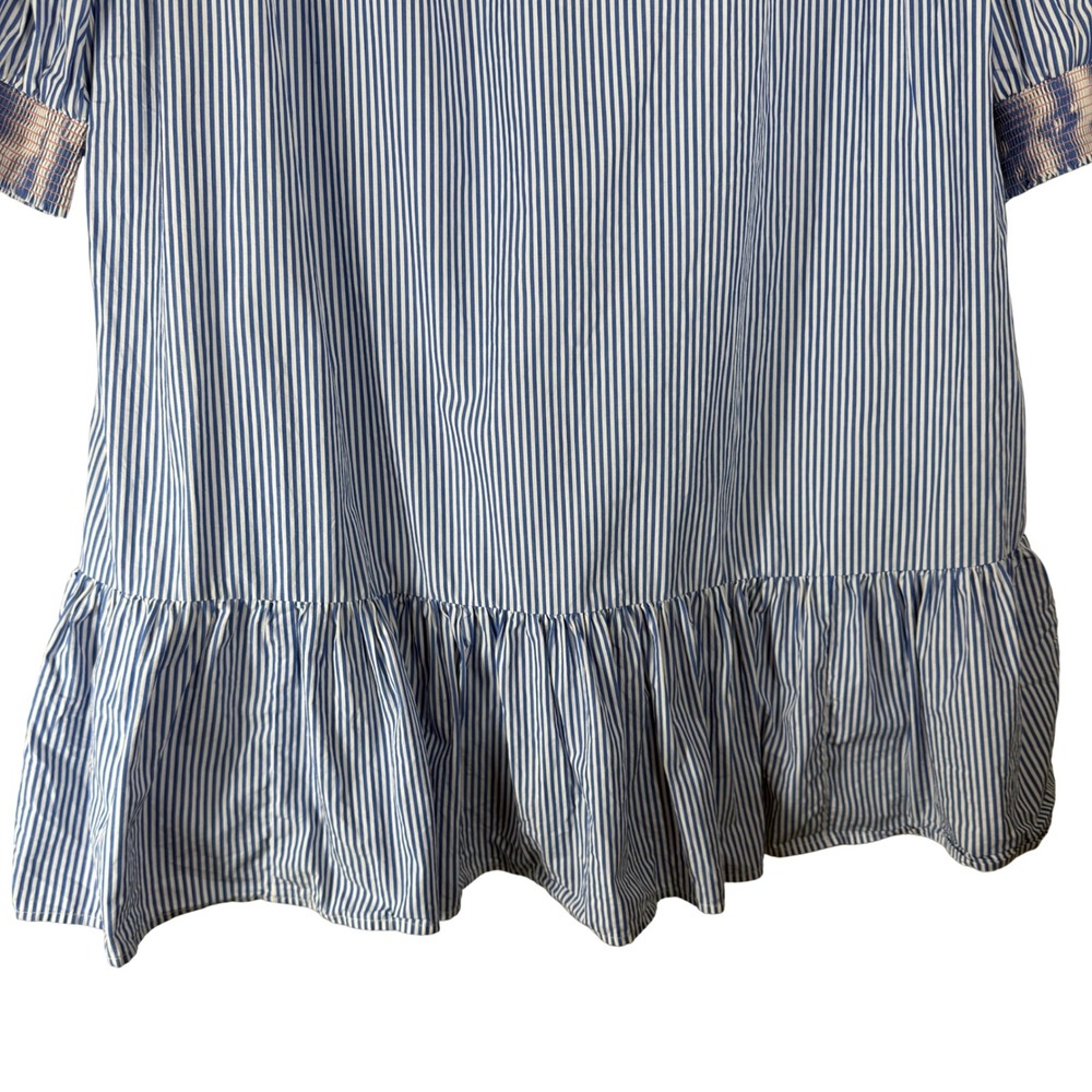 J.Crew Leda Blue White Striped Embroidered Ruffle Hem Tunic Dress  Women's Small - Picture 6 of 13